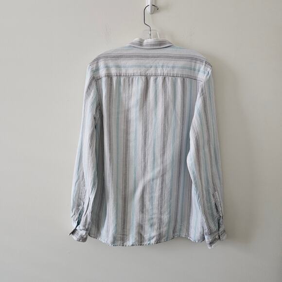 Calvin Klein White Striped Button-Down Linen Blend Shirt Size M - Picture 2 of 4